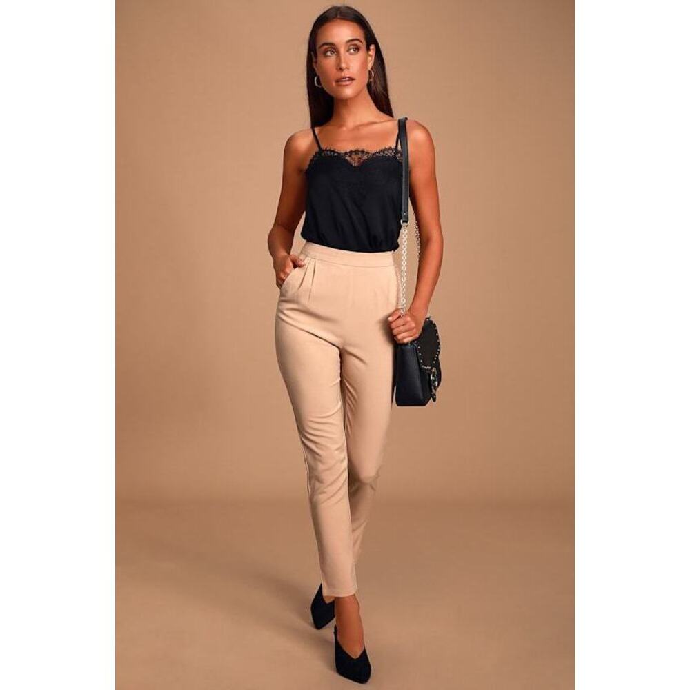 Lulus Kick It Beige High-waisted Trouser Pants - Size L never worn